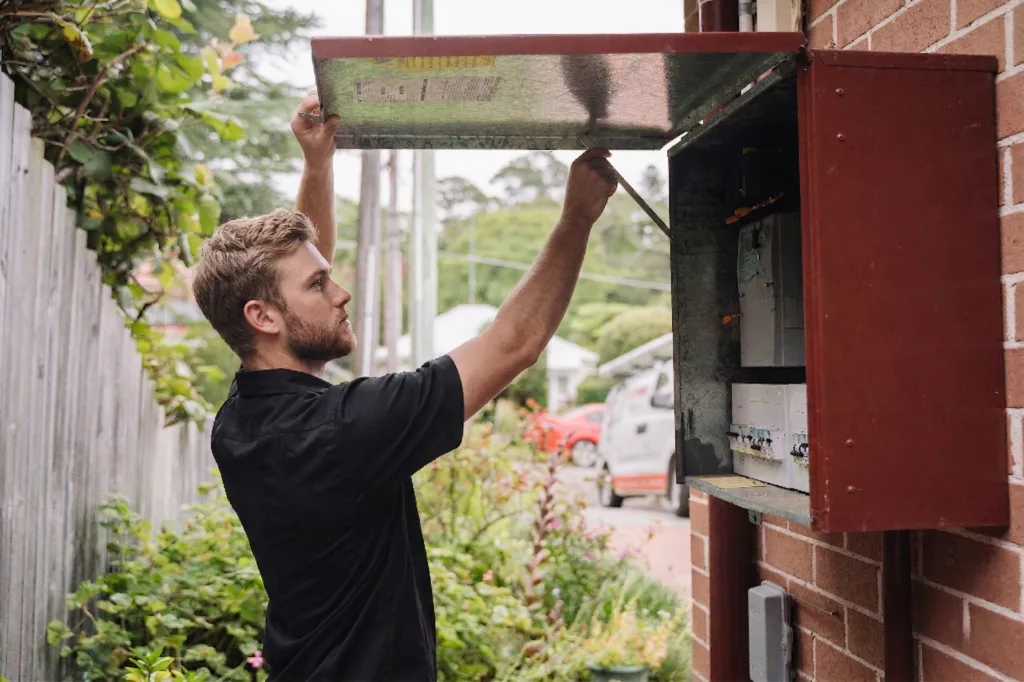 Electrician installing downlights in a Rose Bay home